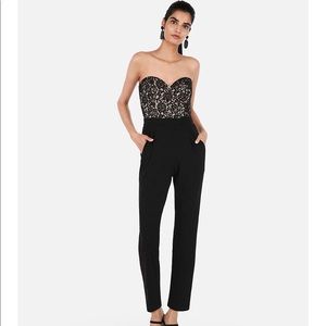 Strapless black lace romper